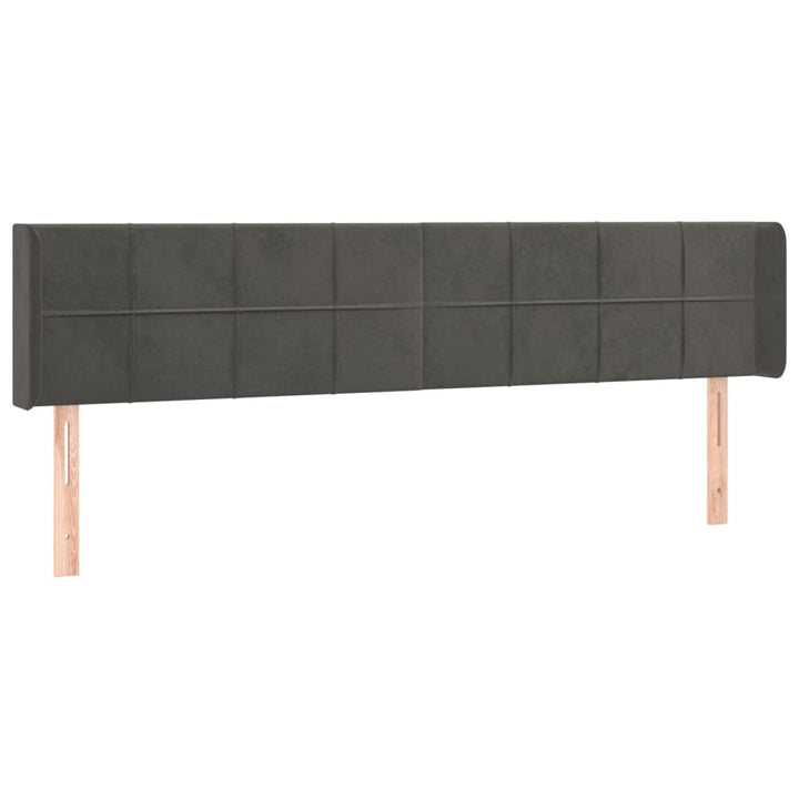 sengegavl med LED-lys 163x16x78/88 cm fløjl mørkegrå