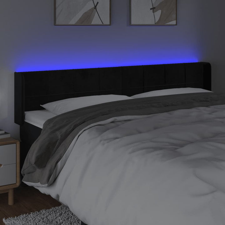 sengegavl med LED-lys 163x16x78/88 cm fløjl sort