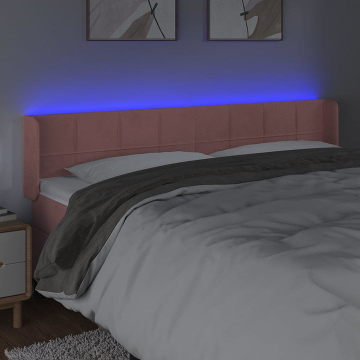 sengegavl med LED-lys 163x16x78/88 cm fløjl lyserød