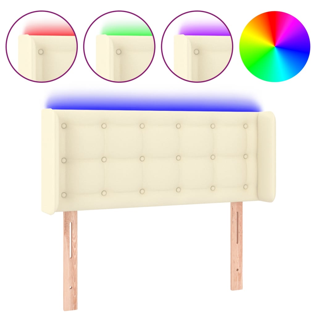 sengegavl med LED-lys 83x16x78/88 cm kunstlæder cremefarvet