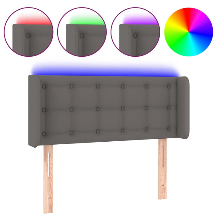 sengegavl med LED-lys 83x16x78/88 cm kunstlæder grå