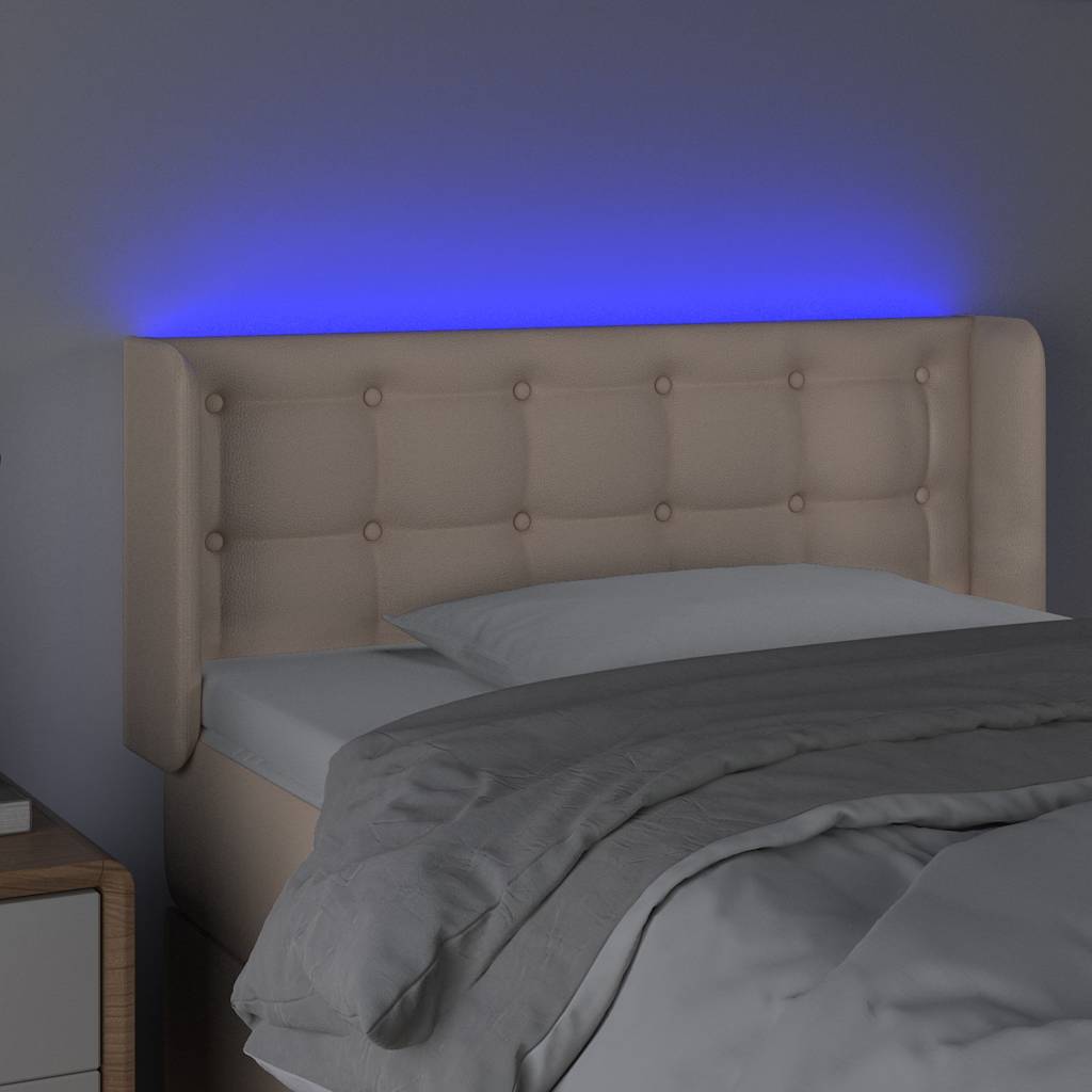 sengegavl med LED-lys 83x16x78/88cm kunstlæder cappuccinofarvet