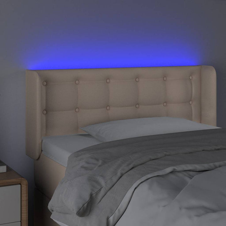 sengegavl med LED-lys 83x16x78/88cm kunstlæder cappuccinofarvet