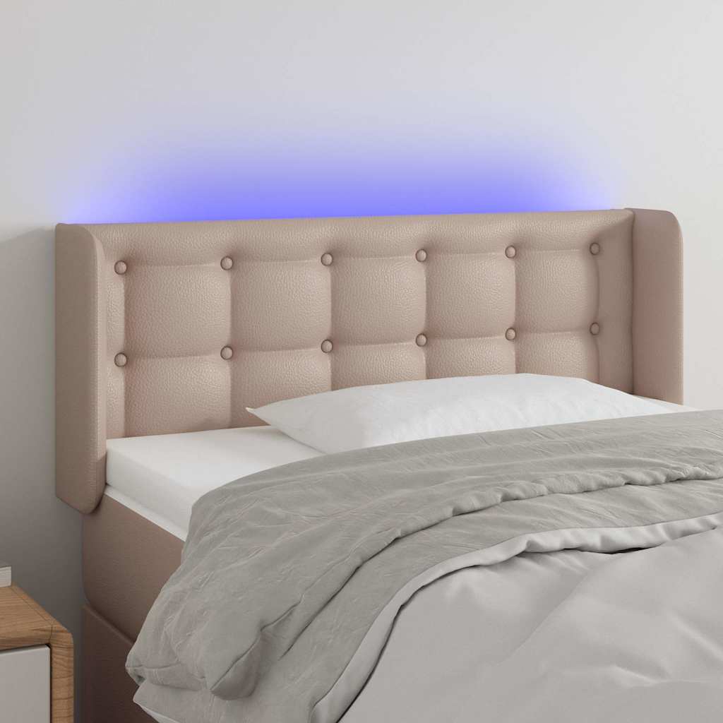 sengegavl med LED-lys 83x16x78/88cm kunstlæder cappuccinofarvet