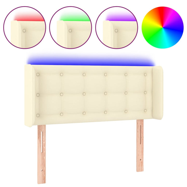 sengegavl med LED-lys 93x16x78/88 cm kunstlæder cremefarvet