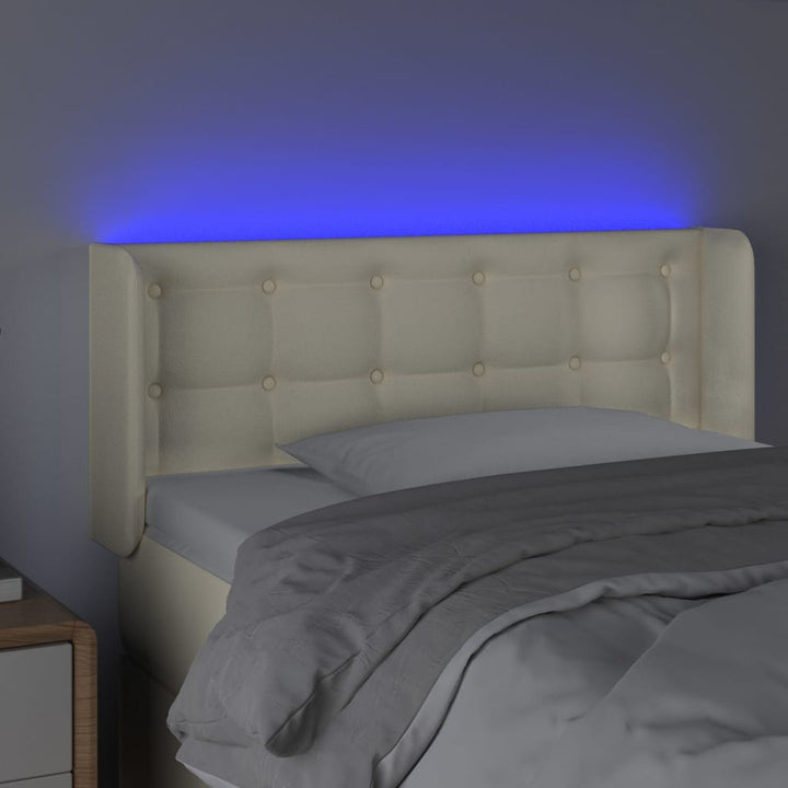 sengegavl med LED-lys 93x16x78/88 cm kunstlæder cremefarvet
