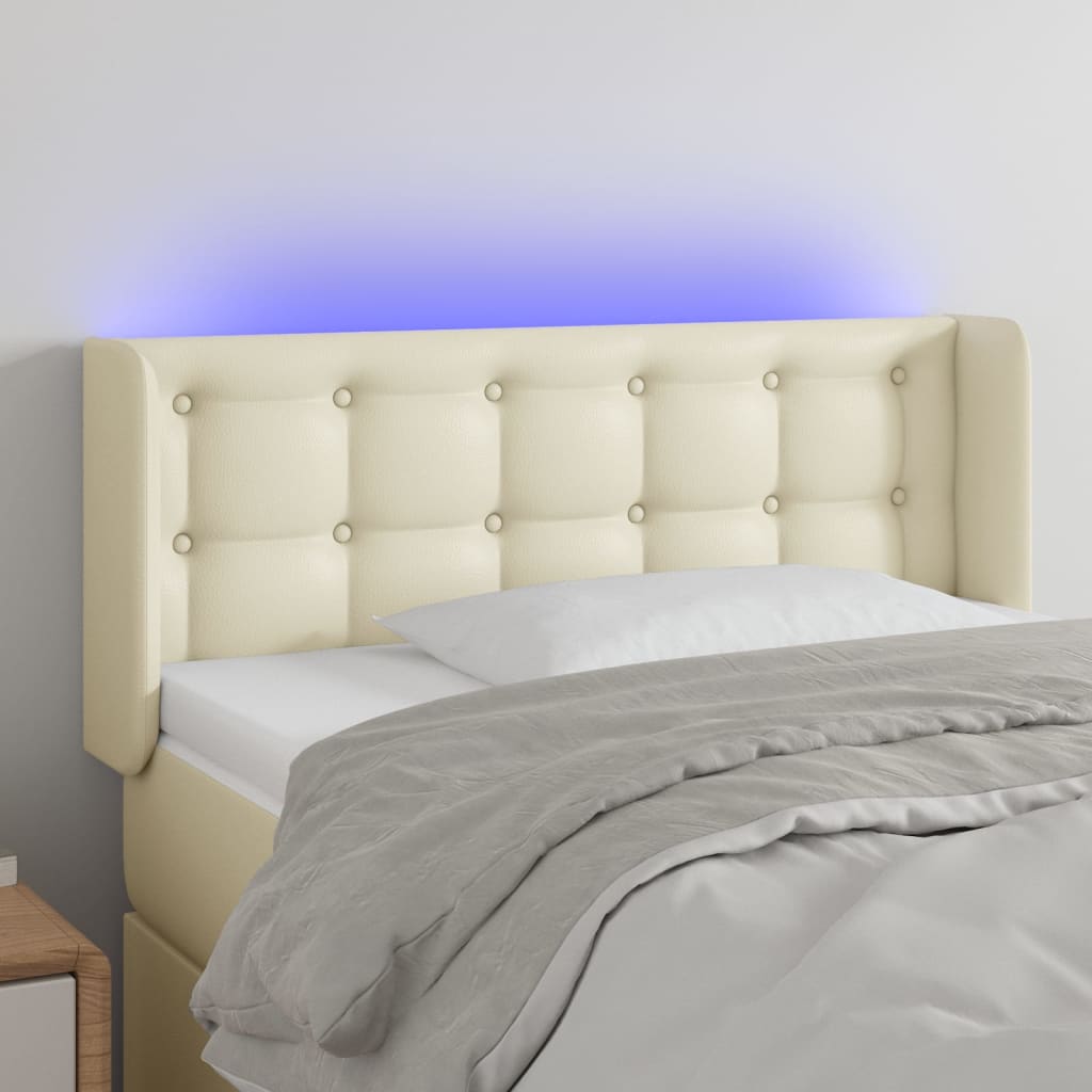 sengegavl med LED-lys 93x16x78/88 cm kunstlæder cremefarvet