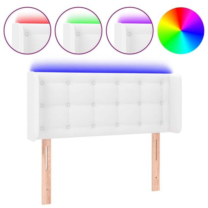sengegavl med LED-lys 103x16x78/88 cm kunstlæder hvid