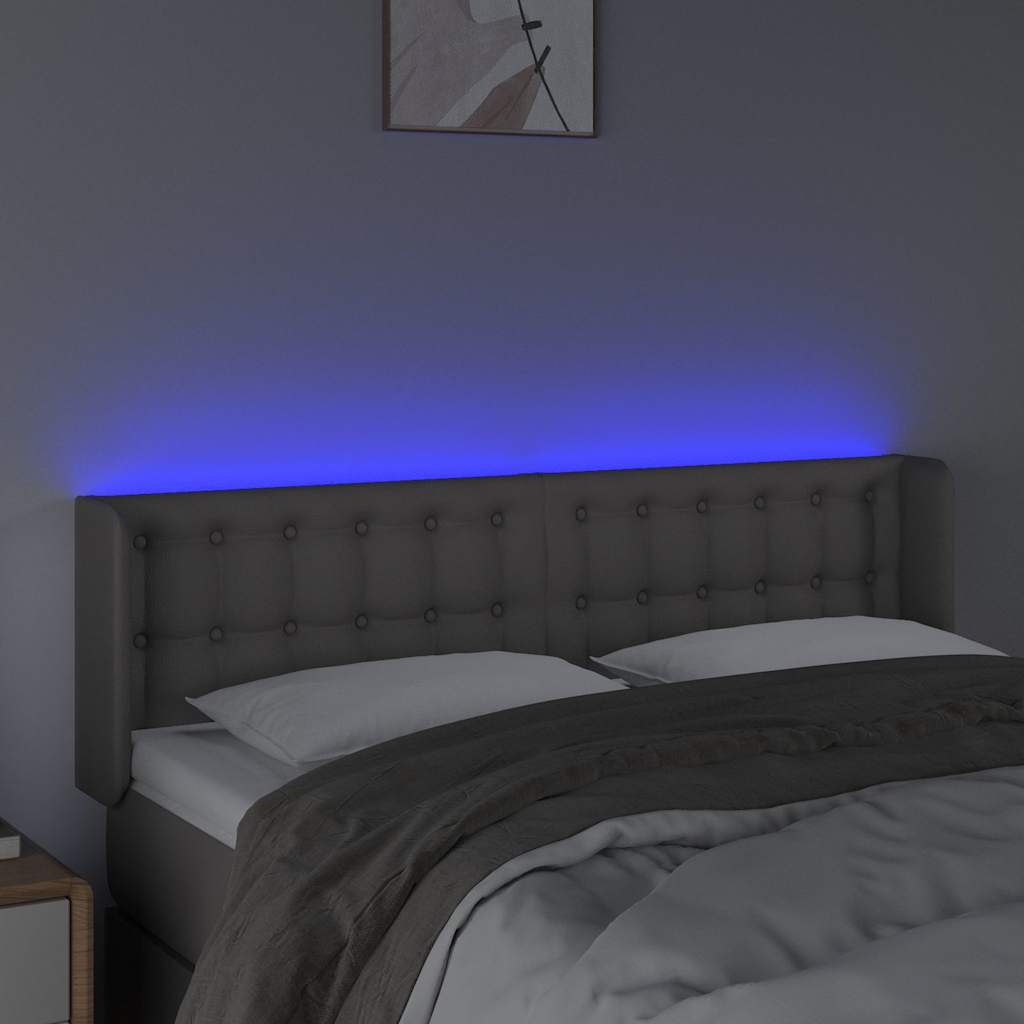 sengegavl med LED-lys 147x16x78/88 cm kunstlæder grå