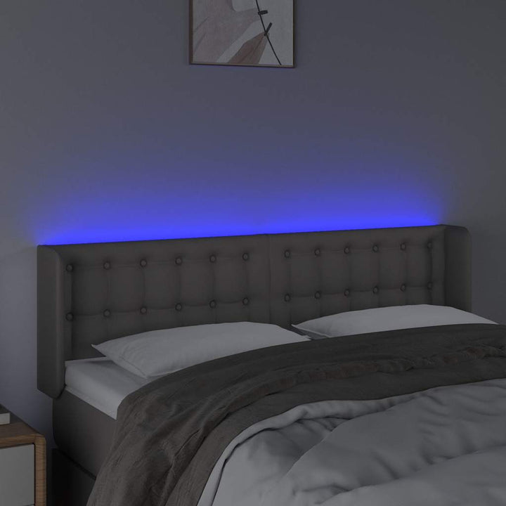 sengegavl med LED-lys 147x16x78/88 cm kunstlæder grå