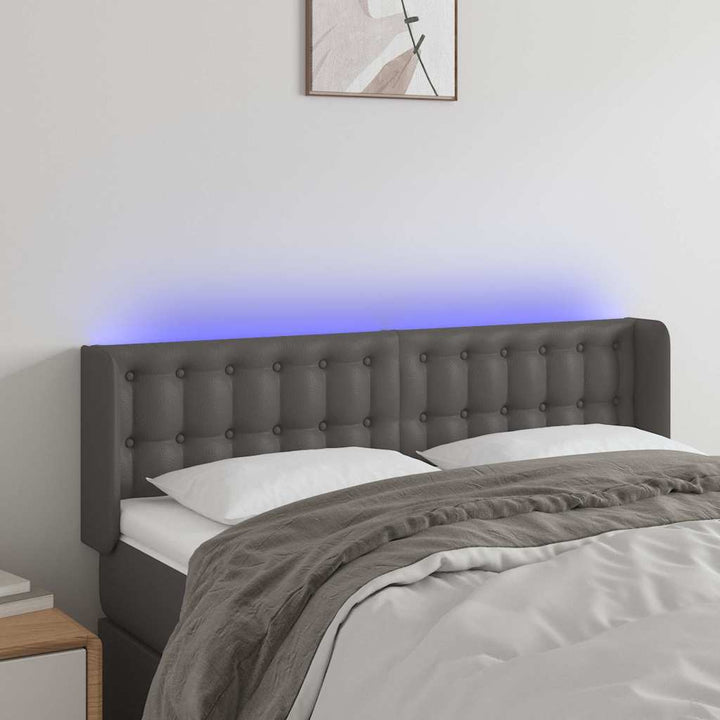 sengegavl med LED-lys 147x16x78/88 cm kunstlæder grå