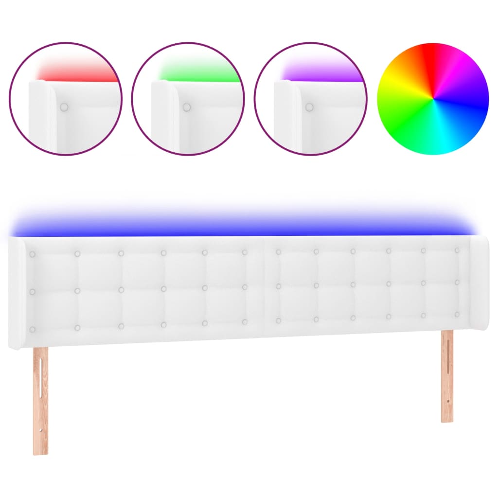 sengegavl med LED-lys 163x16x78/88 cm kunstlæder hvid