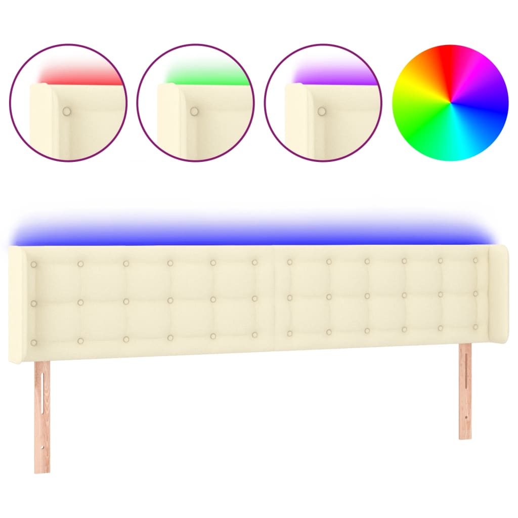 sengegavl med LED-lys 163x16x78/88 cm kunstlæder cremefarvet
