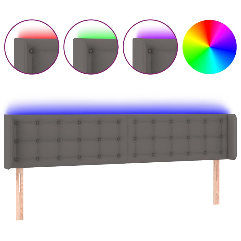 sengegavl med LED-lys 163x16x78/88 cm kunstlæder grå