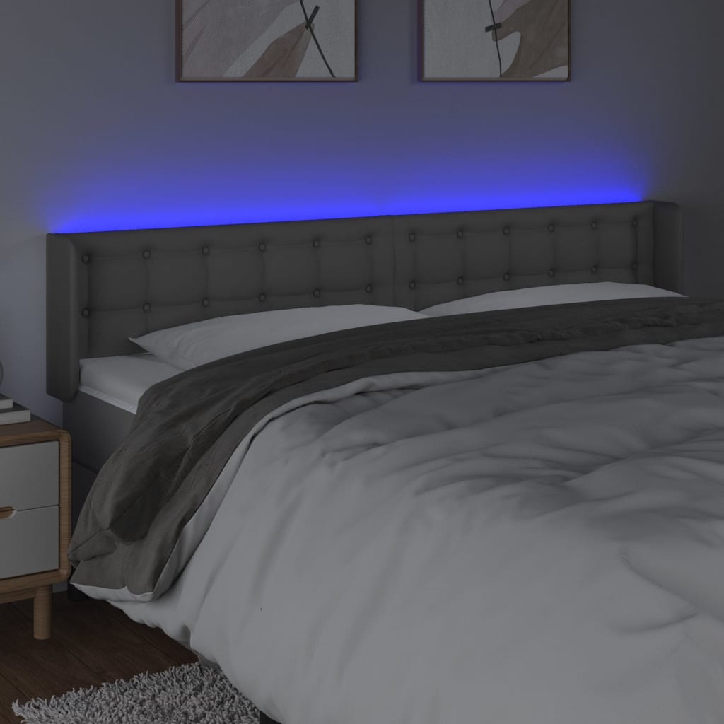 sengegavl med LED-lys 163x16x78/88 cm kunstlæder grå