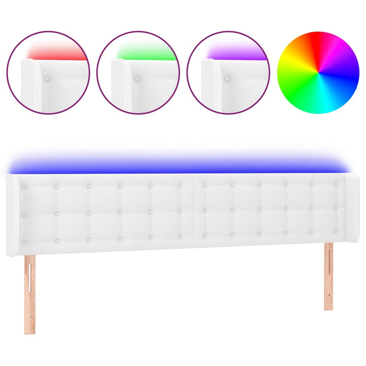 sengegavl med LED-lys 183x16x78/88 cm kunstlæder hvid