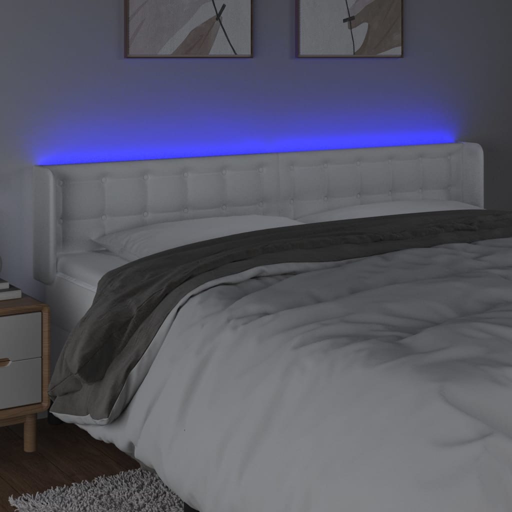 sengegavl med LED-lys 183x16x78/88 cm kunstlæder hvid