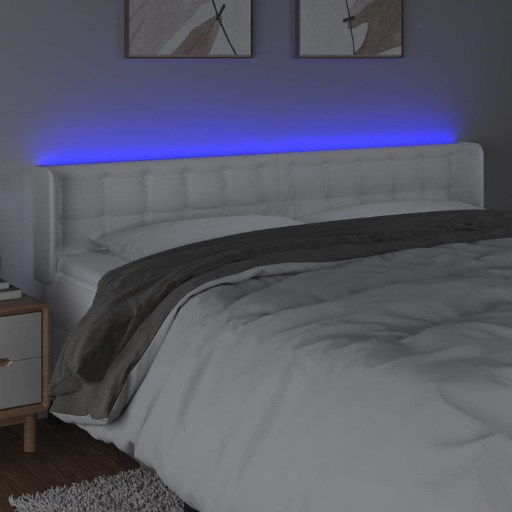sengegavl med LED-lys 183x16x78/88 cm kunstlæder hvid