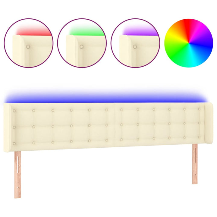 sengegavl med LED-lys 183x16x78/88 cm kunstlæder cremefarvet