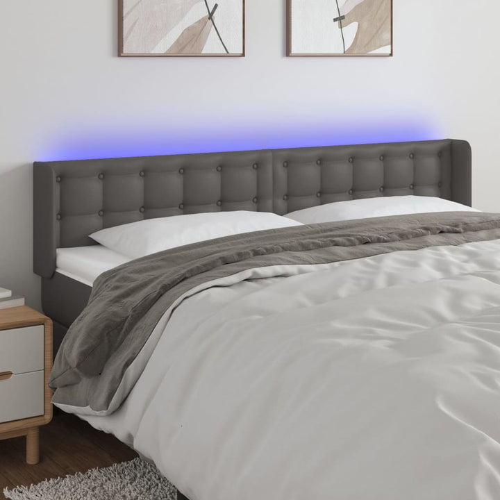 sengegavl med LED-lys 183x16x78/88 cm kunstlæder grå