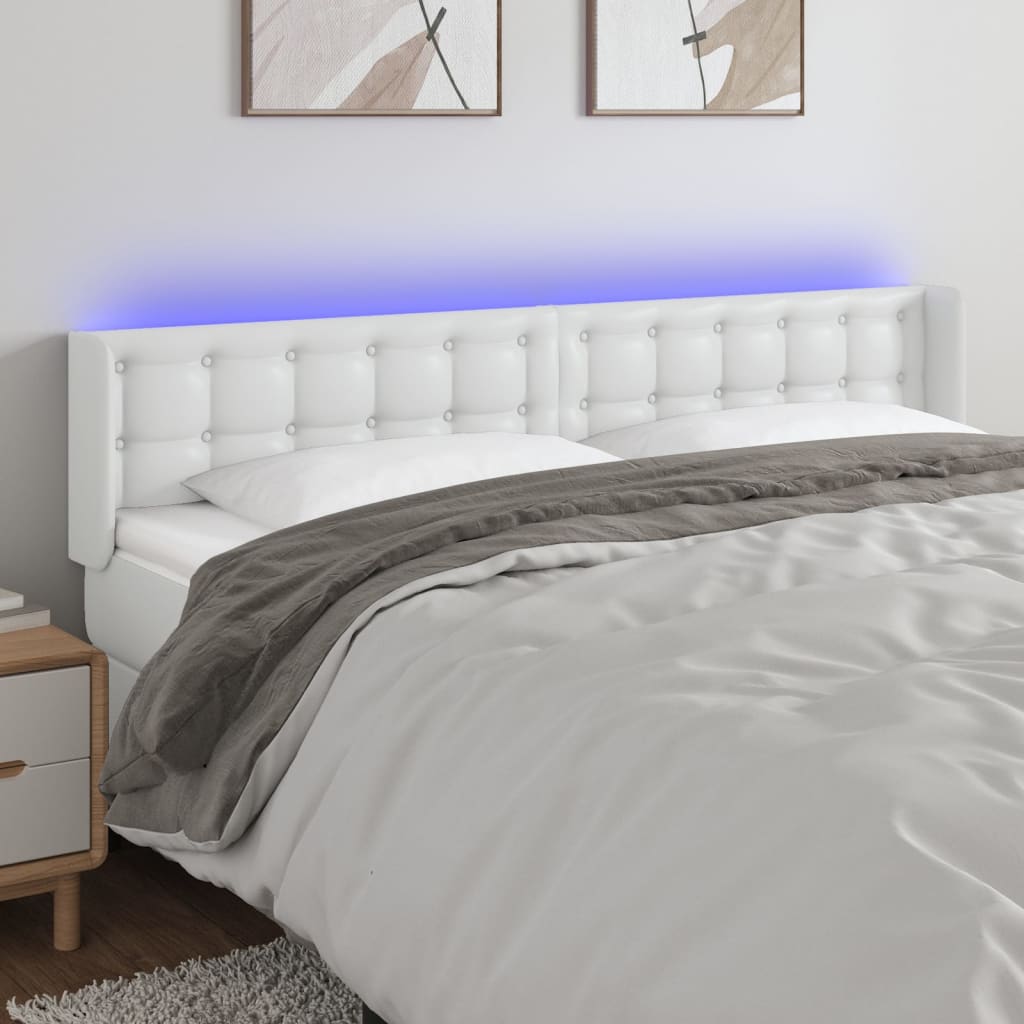sengegavl med LED-lys 203x16x78/88 cm kunstlæder hvid