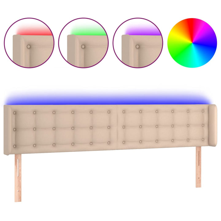 sengegavl med LED-lys 203x16x78/88cm kunstlæder cappuccino
