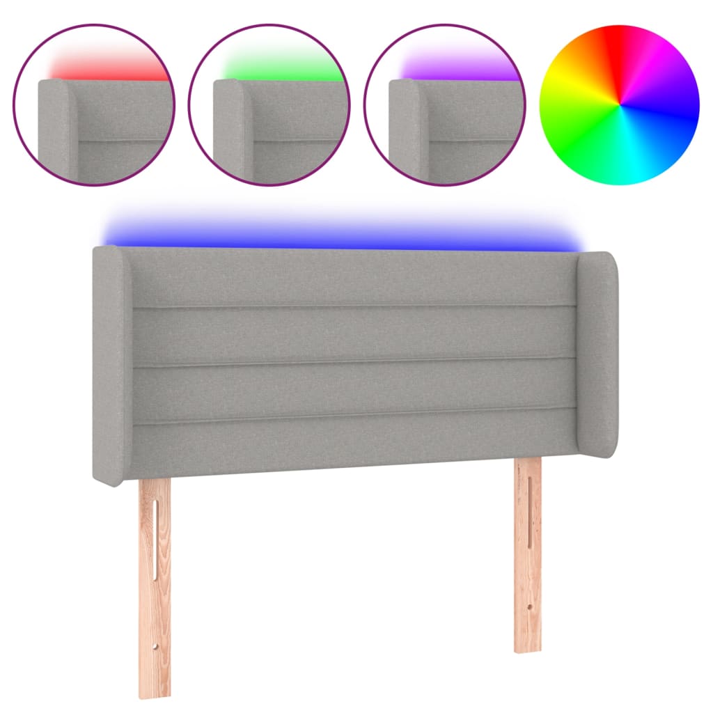 sengegavl med LED-lys 93x16x78/88 cm stof lysegrå