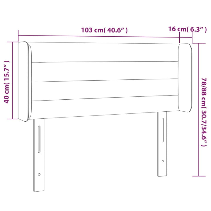 sengegavl med LED-lys 103x16x78/88 cm stof lysegrå