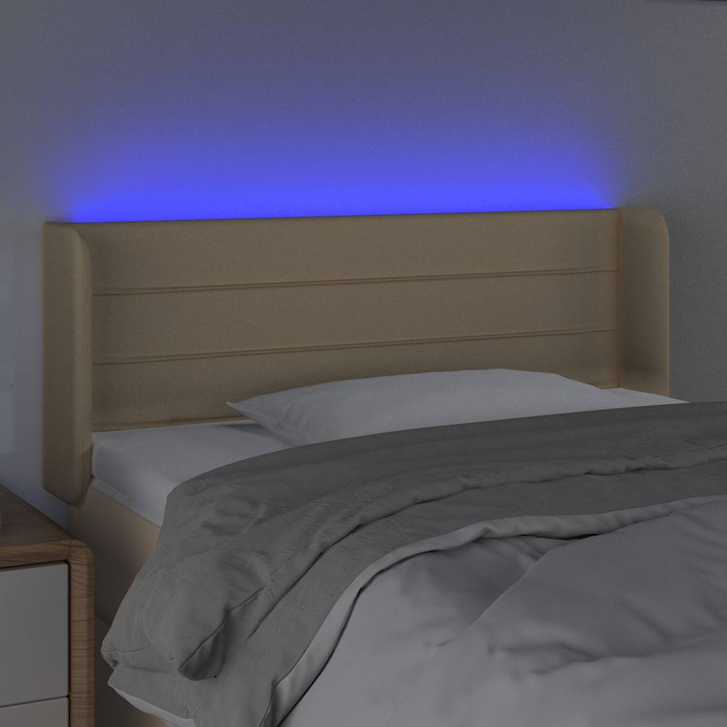sengegavl med LED-lys 103x16x78/88 cm stof cremefarvet