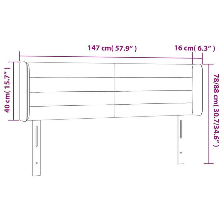 sengegavl med LED-lys 147x16x78/88 cm stof lysegrå