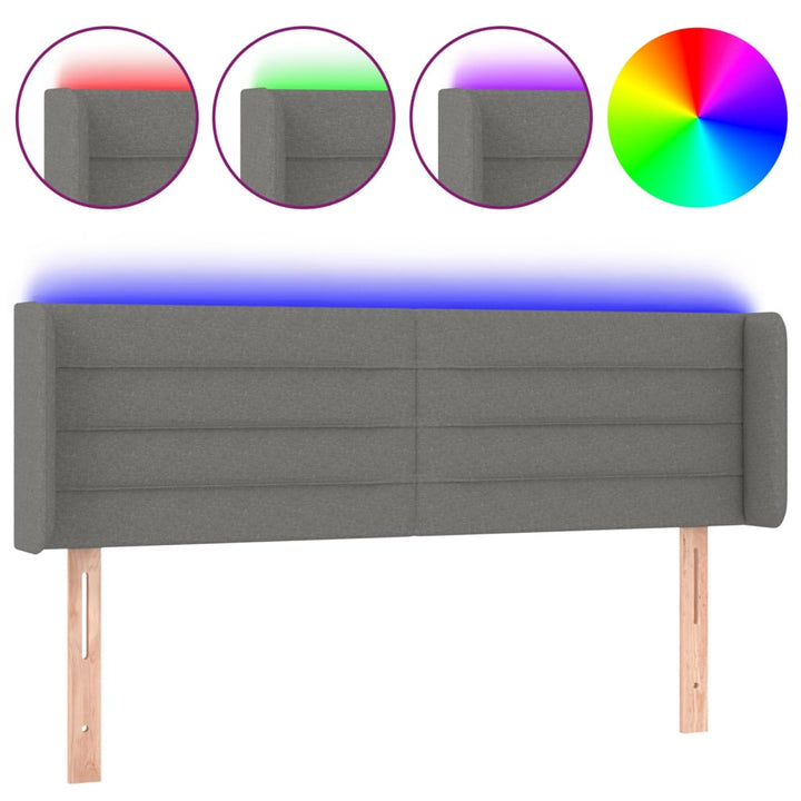 sengegavl med LED-lys 147x16x78/88 cm stof mørkegrå