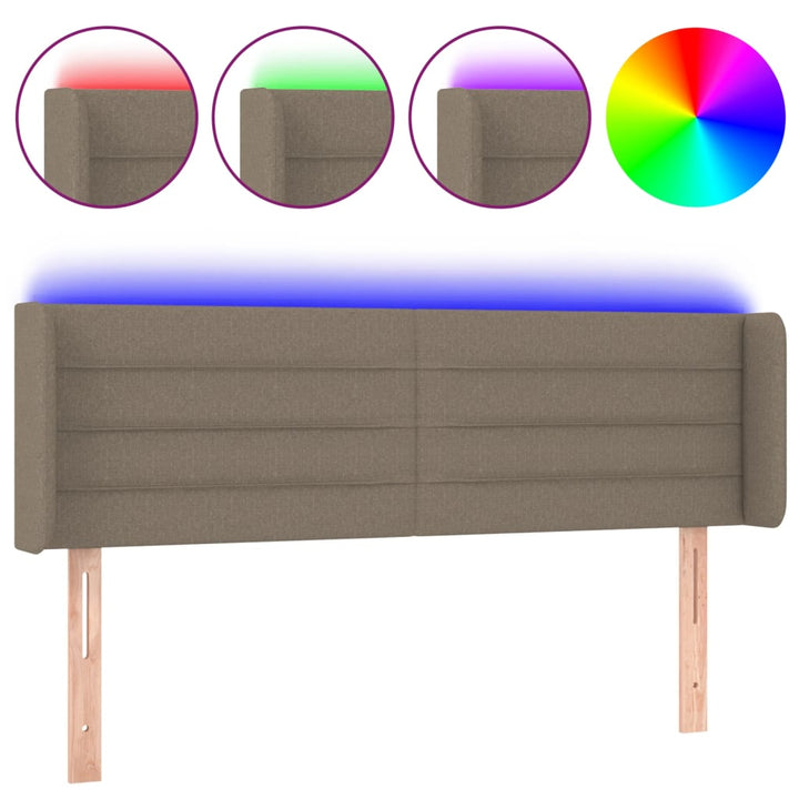 sengegavl med LED-lys 147x16x78/88 cm stof gråbrun