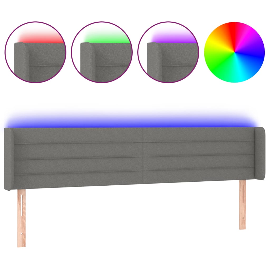 sengegavl med LED-lys 163x16x78/88 cm stof mørkegrå