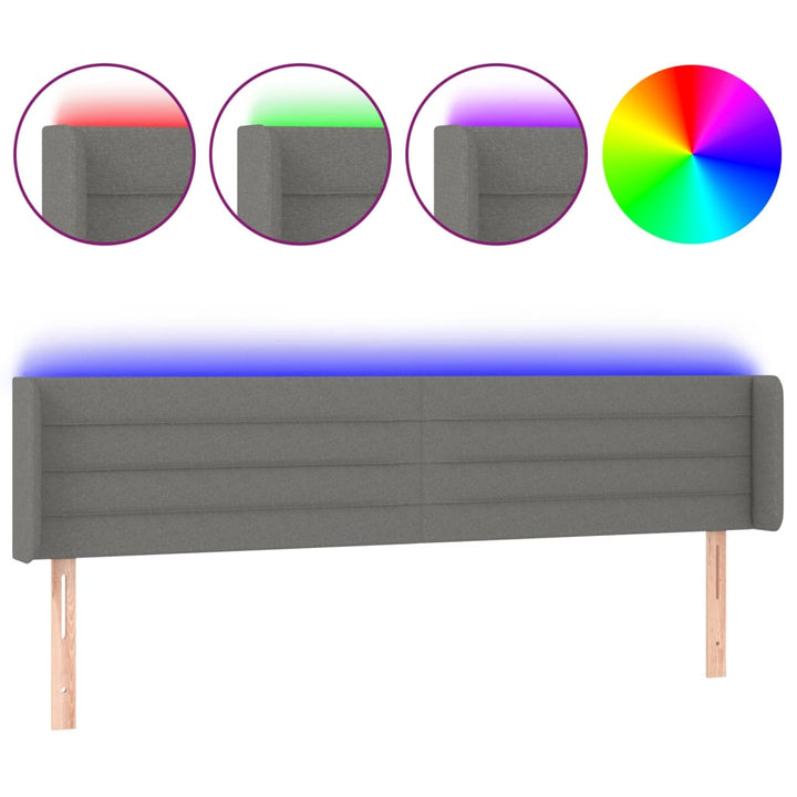 sengegavl med LED-lys 163x16x78/88 cm stof mørkegrå