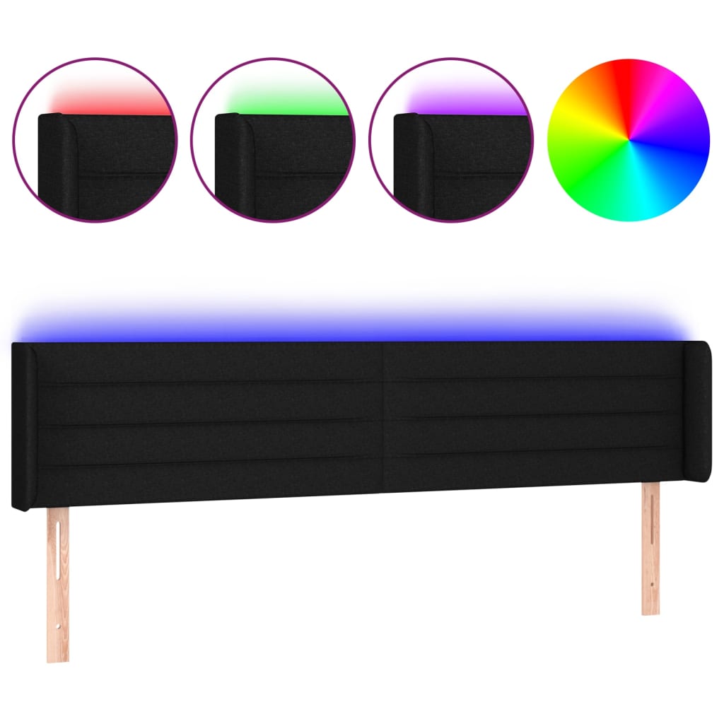 sengegavl med LED-lys 203x16x78/88 cm stof sort