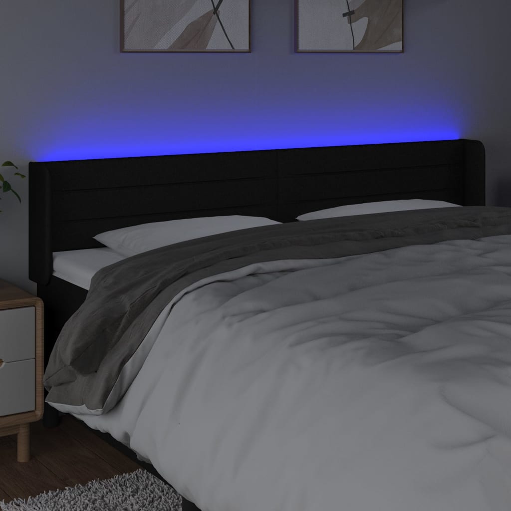 sengegavl med LED-lys 203x16x78/88 cm stof sort