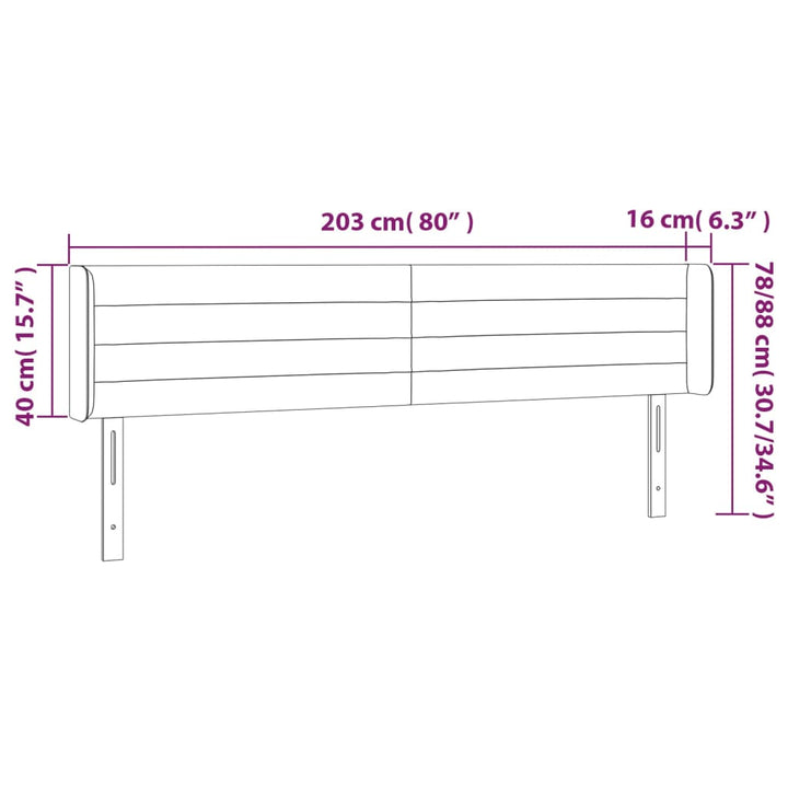 sengegavl med LED-lys 203x16x78/88 cm stof sort