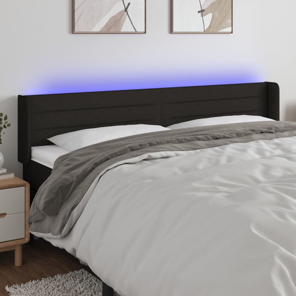 sengegavl med LED-lys 203x16x78/88 cm stof sort