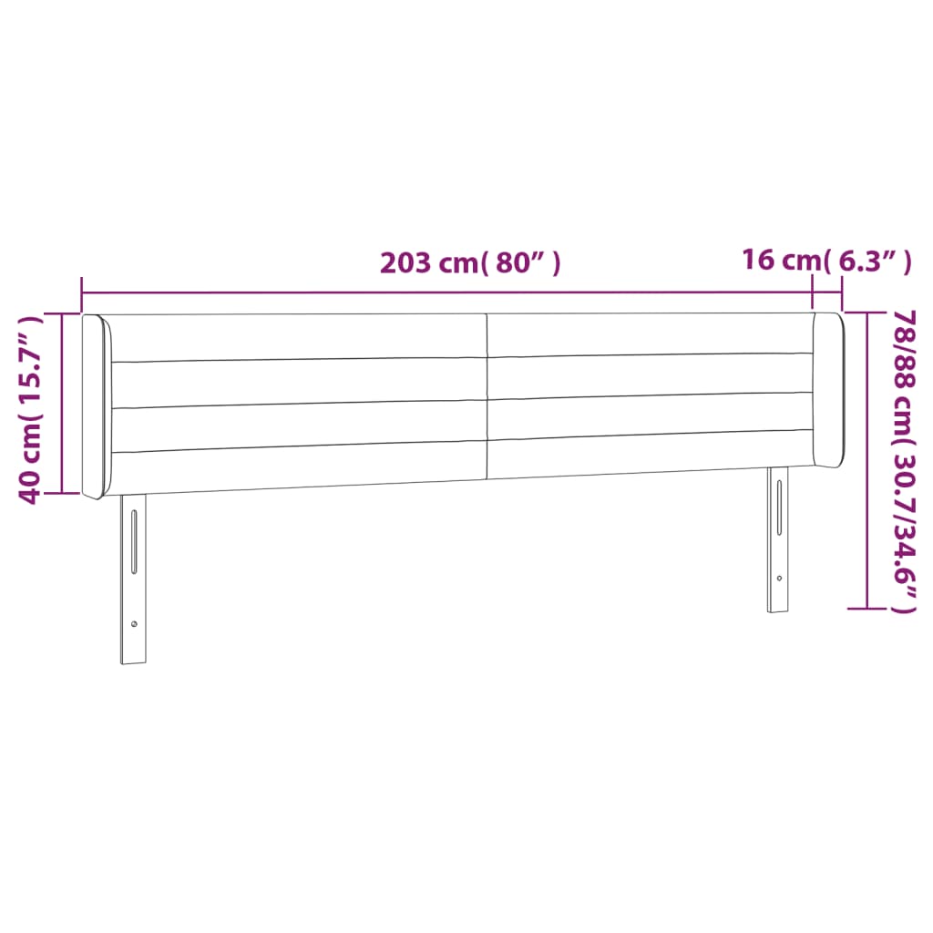sengegavl med LED-lys 203x16x78/88 cm stof gråbrun