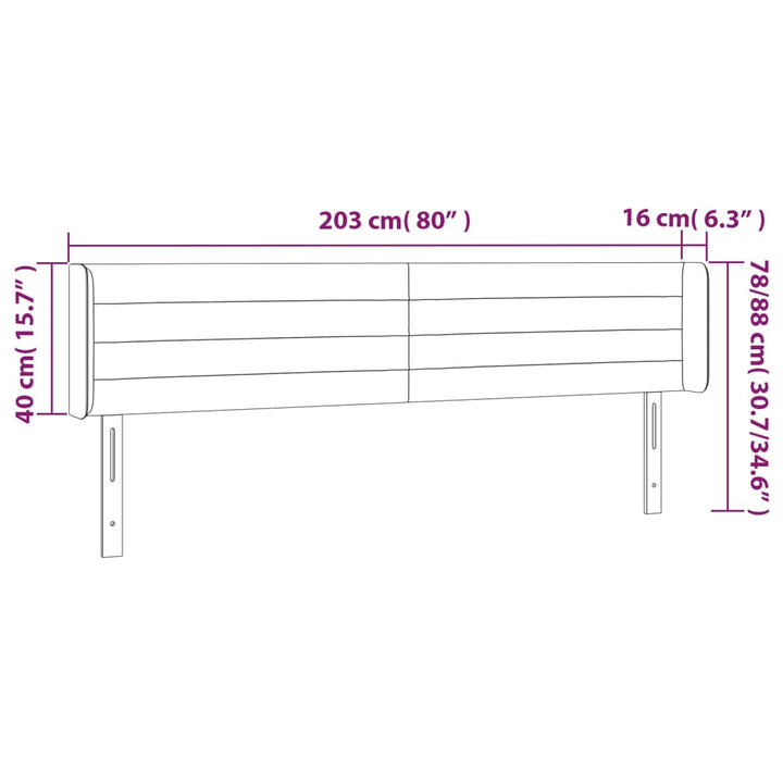 sengegavl med LED-lys 203x16x78/88 cm stof gråbrun