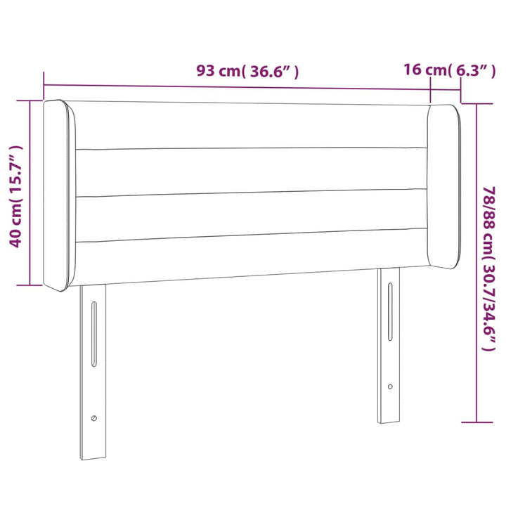 sengegavl med LED-lys 93x16x78/88 cm fløjl sort