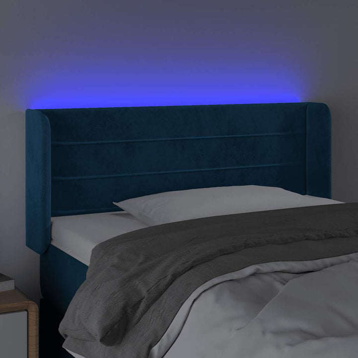 sengegavl med LED-lys 103x16x78/88 cm fløjl mørkeblå