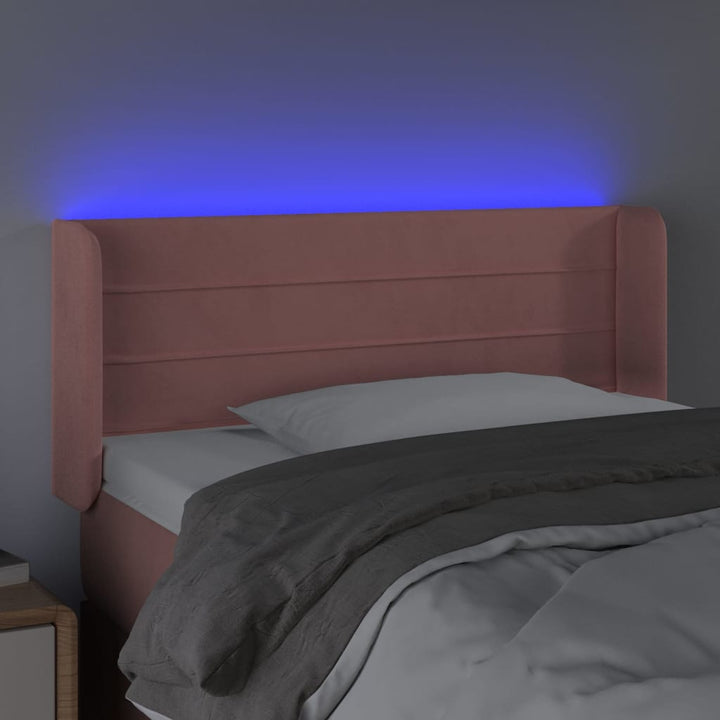 sengegavl med LED-lys 103x16x78/88 cm fløjl lyserød