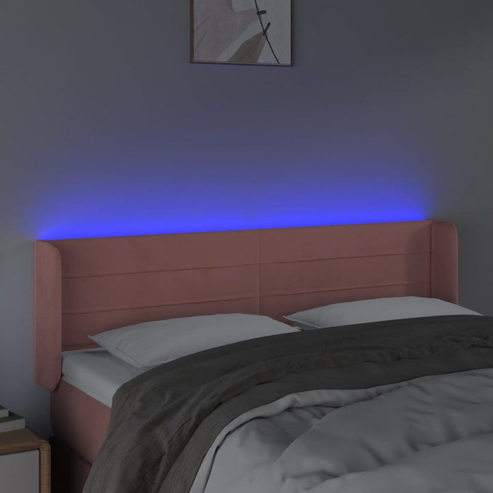 sengegavl med LED-lys 147x16x78/88 cm fløjl lyserød