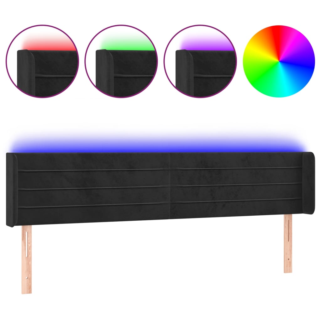 sengegavl med LED-lys 163x16x78/88 cm fløjl sort