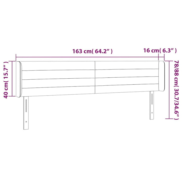 sengegavl med LED-lys 163x16x78/88 cm fløjl mørkeblå