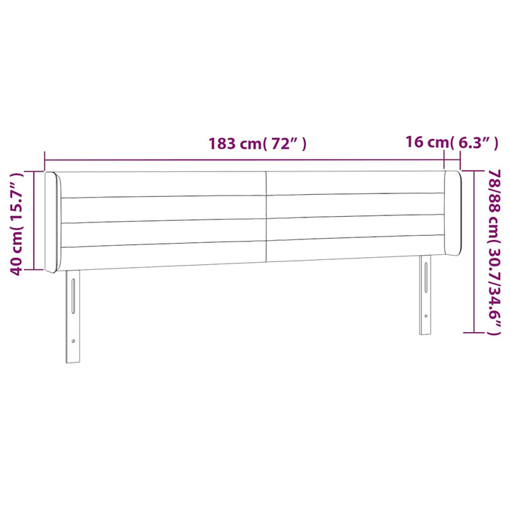 sengegavl med LED-lys 183x16x78/88 cm fløjl mørkeblå