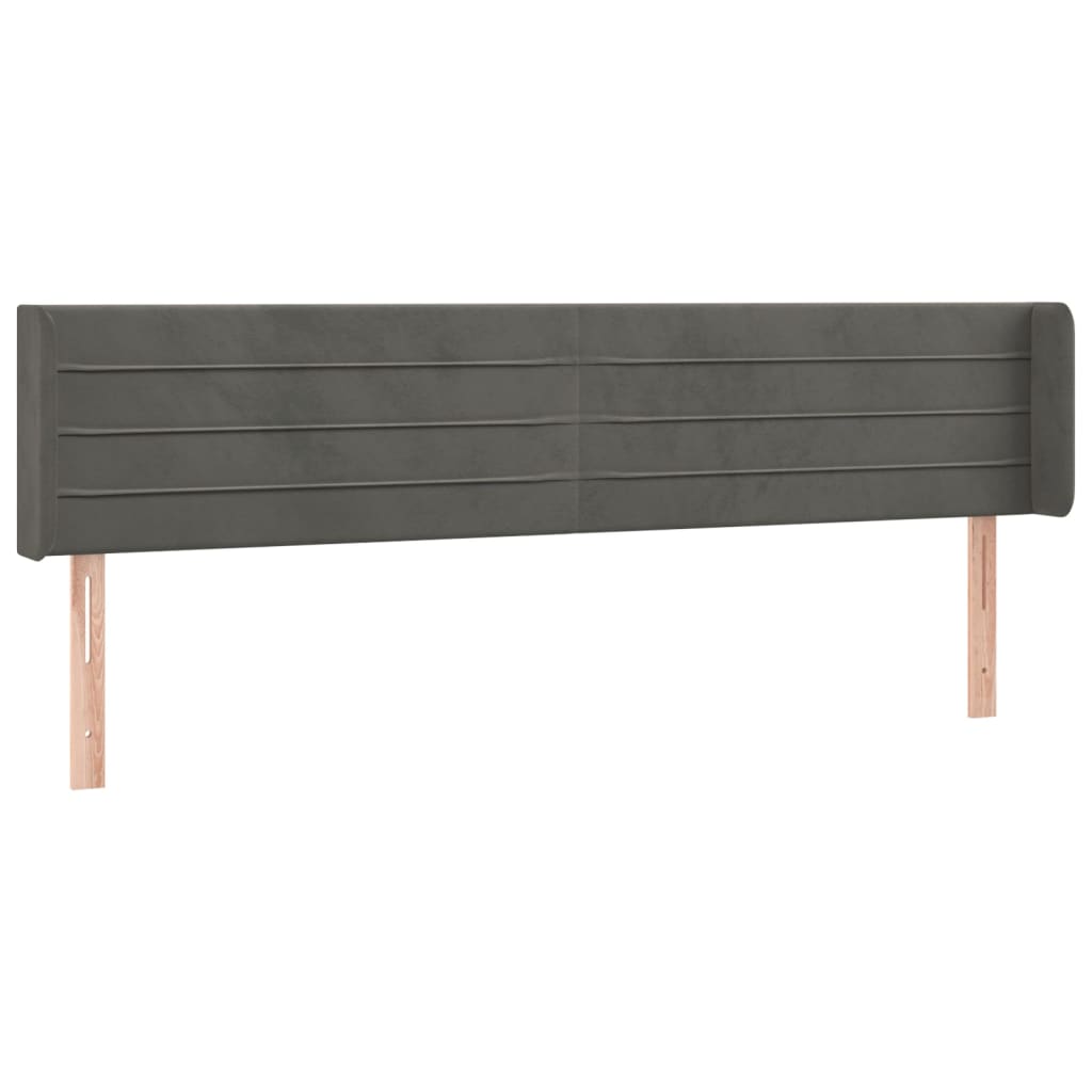 sengegavl med LED-lys 203x16x78/88 cm fløjl mørkegrå