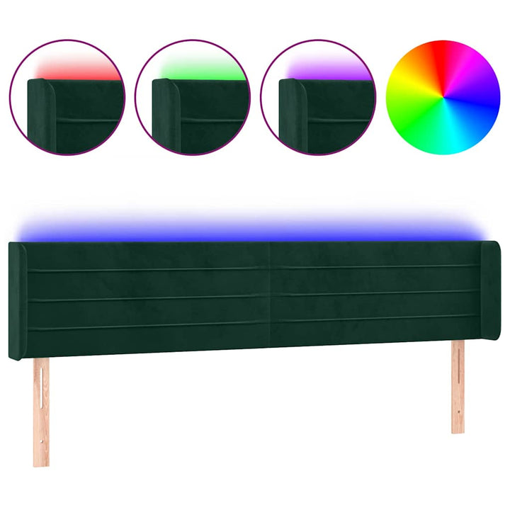 sengegavl med LED-lys 203x16x78/88 cm fløjl mørkegrøn