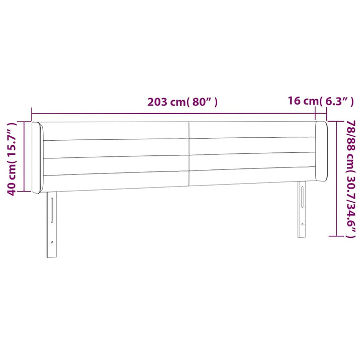 sengegavl med LED-lys 203x16x78/88 cm fløjl mørkeblå